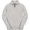 Organic Long Sleeve Half Zip Cable Pullover Sweater, Light Gray Heather Chevron - Sweaters - 1 - thumbnail