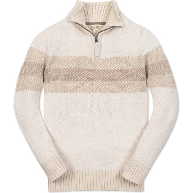 Organic Long Sleeve Half Zip Sweater with Engineered Stripe, Natural Chevron Chest Stripe