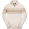 Organic Long Sleeve Half Zip Sweater with Engineered Stripe, Natural Chevron Chest Stripe - Sweaters - 1 - thumbnail
