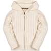 Organic Long Sleeve Full Zip Hooded Sweater with Elbow Patches, Ivory Cable - Sweaters - 1 - thumbnail