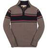 Organic Long Sleeve Half Zip Sweater with Engineered Stripe, Taupe Heather Chest Stripe - Sweaters - 1 - thumbnail
