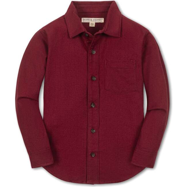 Organic Long Sleeve Flannel Button Down Shirt, Dark Red