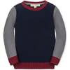 Organic Long Sleeve Crewneck Pullover Sweater, Navy and Dark Gray Heather - Sweaters - 1 - thumbnail