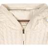 Organic Long Sleeve Full Zip Hooded Sweater with Elbow Patches, Ivory Cable - Sweaters - 2 - thumbnail
