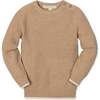 Organic Long Sleeve Crewneck Sweater with Buttons, Camel Heather Herringbone - Sweaters - 1 - thumbnail