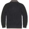 Organic Long Sleeve Shawl Collar Sweater with Intarsia Detail, Charcoal Heather with Collar Detail - Sweaters - 3