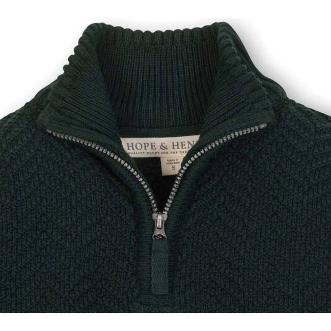 Organic Long Sleeve Half Zip Cable Pullover Sweater, Pine Green Chevron