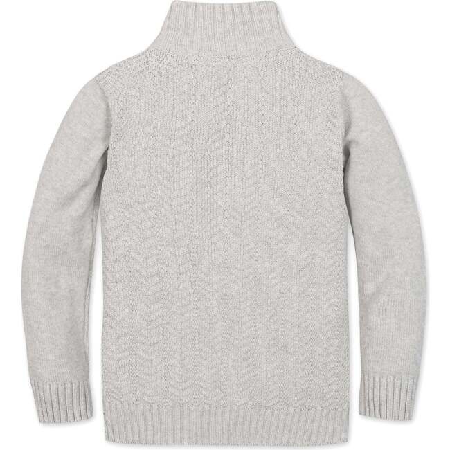 Organic Long Sleeve Half Zip Cable Pullover Sweater, Light Gray Heather Chevron - Sweaters - 3