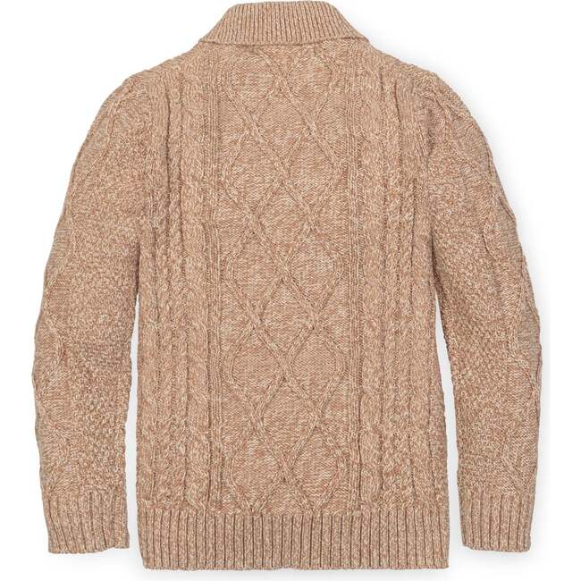 Organic Long Sleeve Shawl Collar Cable Sweater, Camel Heather - Sweaters - 3