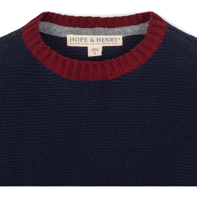 Organic Long Sleeve Crewneck Pullover Sweater, Navy and Dark Gray Heather