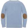 Organic Long Sleeve Henley Pullover Sweater with Elbow Patches, Blue Heather - Sweaters - 3 - thumbnail