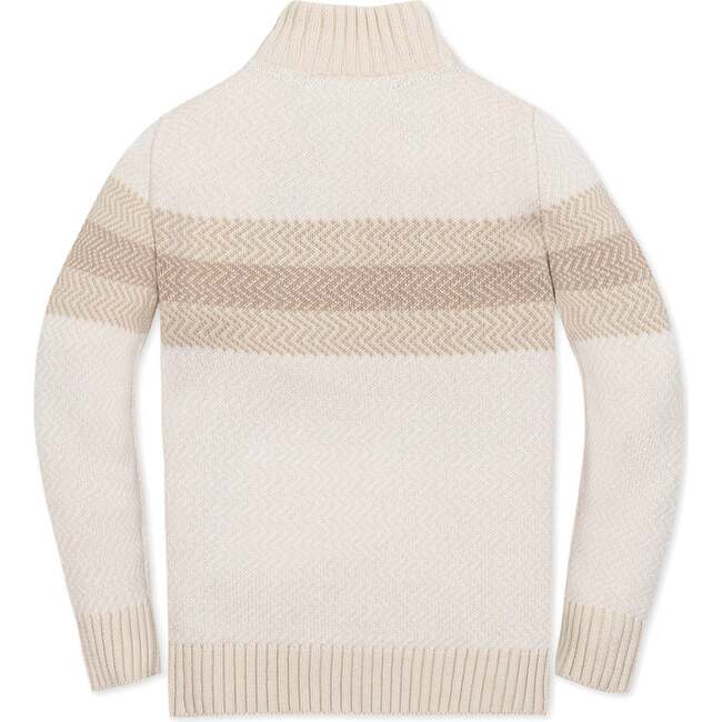 Organic Long Sleeve Half Zip Sweater with Engineered Stripe, Natural Chevron Chest Stripe - Sweaters - 3