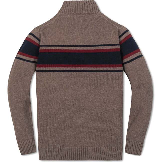 Organic Long Sleeve Half Zip Sweater with Engineered Stripe, Taupe Heather Chest Stripe - Sweaters - 3