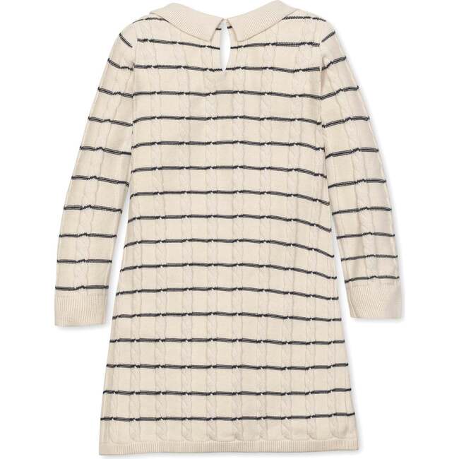 Organic Long Sleeve Peter Pan Collar Sweater Dress, Ivory Cable Breton Stripe - Dresses - 3