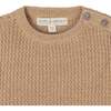Organic Long Sleeve Crewneck Sweater with Buttons, Camel Heather Herringbone - Sweaters - 2