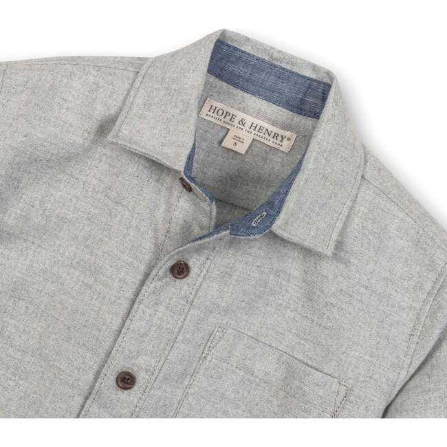 Organic Long Sleeve Flannel Button Down Shirt with Elbow Patches, Gray Heather Flannel