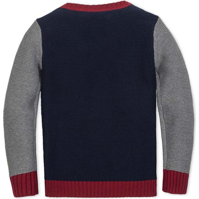 Organic Long Sleeve Crewneck Pullover Sweater, Navy and Dark Gray Heather - Sweaters - 3