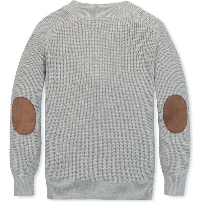 Organic Long Sleeve Henley Pullover Sweater with Elbow Patches, Gray Heather - Sweaters - 3