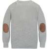 Organic Long Sleeve Henley Pullover Sweater with Elbow Patches, Gray Heather - Sweaters - 3