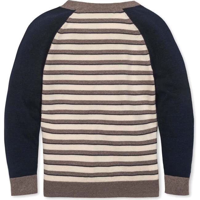 Organic Long Sleeve Raglan Sweater, Taupe Stripe - Sweaters - 3