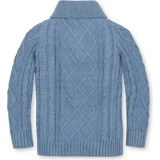 Organic Long Sleeve Shawl Collar Cable Sweater, Medium Blue Marl - Sweaters - 3