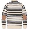 Organic Long Sleeve Henley Pullover Sweater with Elbow Patches, Ivory Purl Stripe - Sweaters - 3