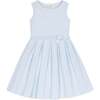 Organic Sleeveless Pleated Sweater Dress with Bow, Light Blue Heather - Dresses - 1 - thumbnail