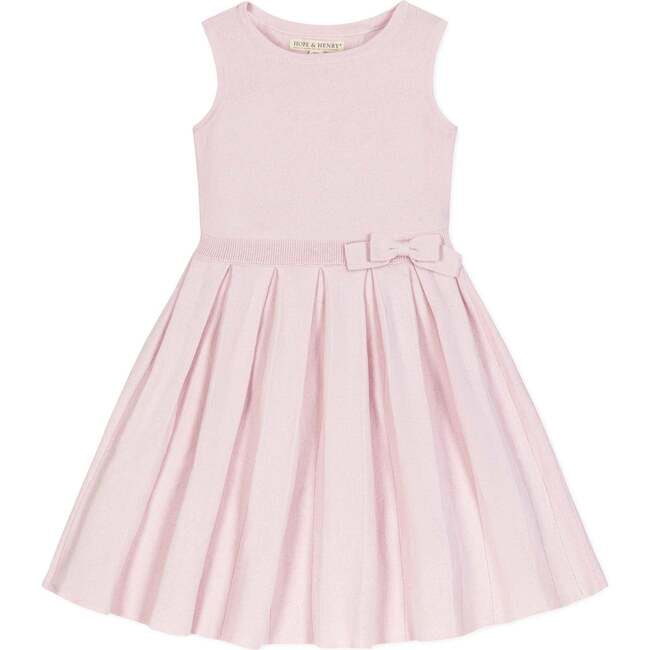 Organic Sleeveless Pleated Sweater Dress with Bow, Rose Marl