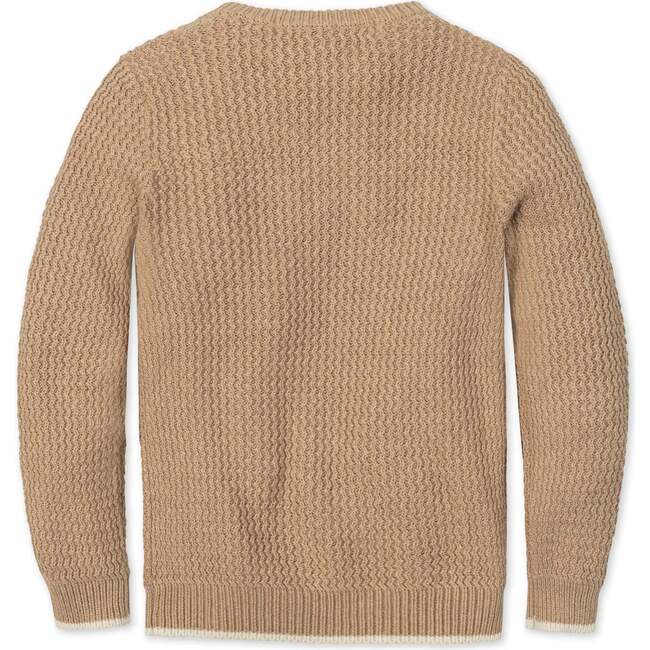 Organic Long Sleeve Crewneck Sweater with Buttons, Camel Heather Herringbone - Sweaters - 3