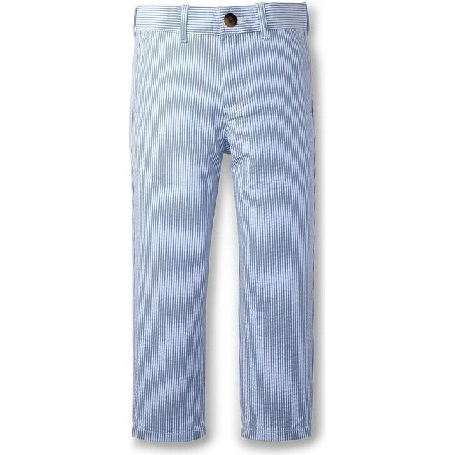 Organic Seersucker Suit Pant, Blue Seersucker