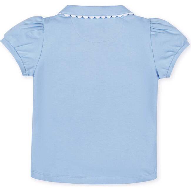 Organic Puff Sleeve Jersey Knit Polo, Classic Blue with White