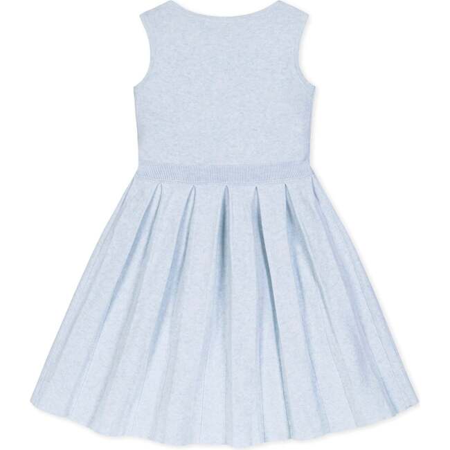 Organic Sleeveless Pleated Sweater Dress with Bow, Light Blue Heather