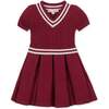 Organic Short Sleeve Cricket Sweater Dress, Dark Red Cable - Dresses - 1 - thumbnail