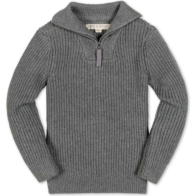 Organic Rib Knit Half Zip Pullover Sweater, Dark Gray Heather