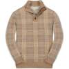 Organic Mock Neck Intarsia Sweater, Camel Heather Plaid Intarsia - Sweaters - 1 - thumbnail