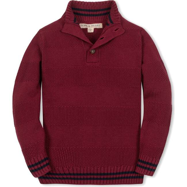 Organic Mock Neck Stripe Sweater, Dark Red