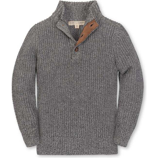 Organic Mock Neck Cardigan Stitch Sweater, Salt and Pepper