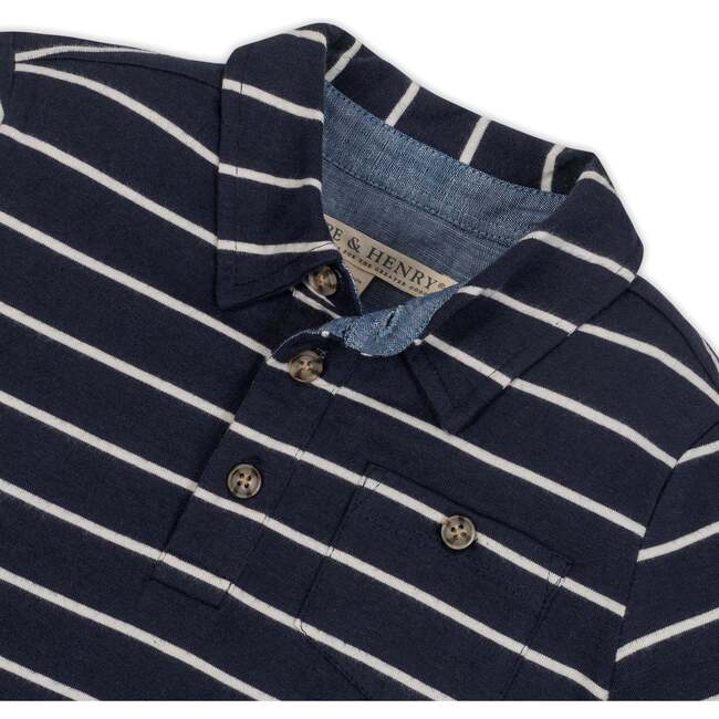 Organic Short Sleeve Jersey Polo, Navy Breton Stripe