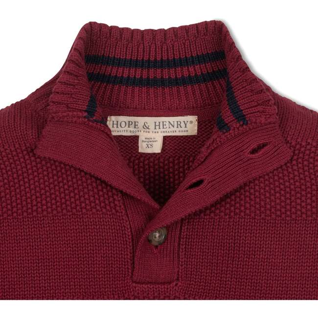 Organic Mock Neck Stripe Sweater, Dark Red