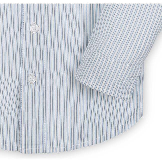Organic Stretch Poplin Long Sleeve Button Down Shirt, Blue Ticking Stripe - Button Downs - 3