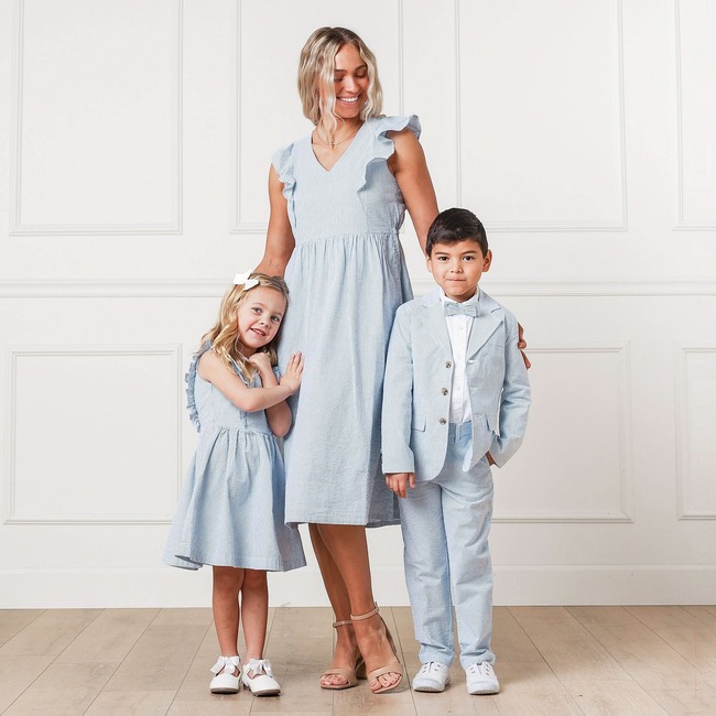 Organic Seersucker Suit Pant, Blue Seersucker - Pants - 4