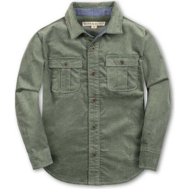 Organic Long Sleeve Corduroy Flap Pocket Button Down Shirt, Sage