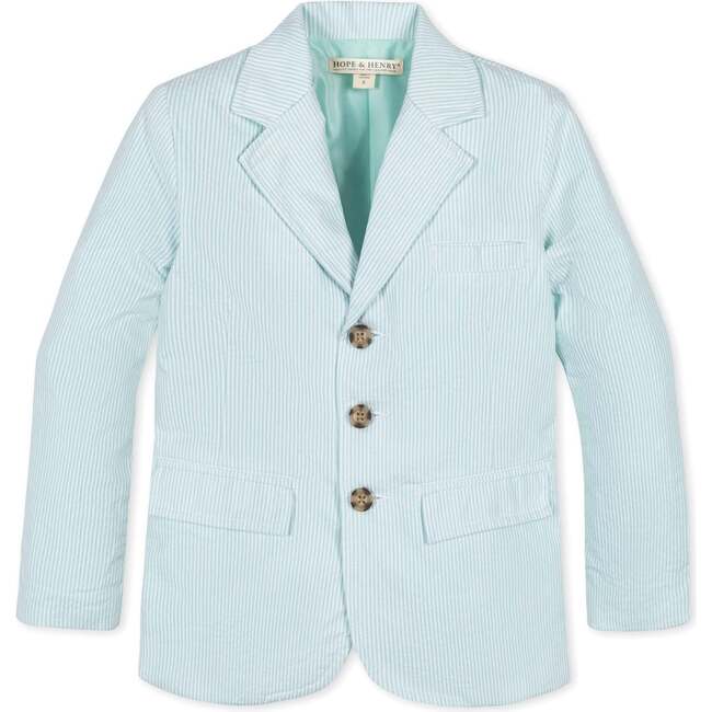 Organic Classic Seersucker Suit Jacket, Mint Seersucker - Blazers & Sport Coats - 1