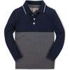 Organic Long Sleeve Colorblock Jersey Polo, Navy and Dark Gray Heather - Polo Shirts - 1 - thumbnail