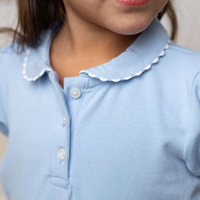 Organic Puff Sleeve Jersey Knit Polo, Classic Blue with White - Polo Shirts - 4