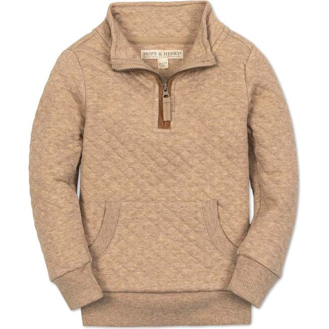 Long Sleeve Quilted Kanga Half Zip Pullover, Camel Heather Quilted