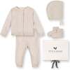 5 Piece Organic Sweater Cable Cardigan, Legging, Hat, & Bootie Boxed Gift Set, Light Oatmeal Set - Mixed Apparel Set - 1 - thumbnail