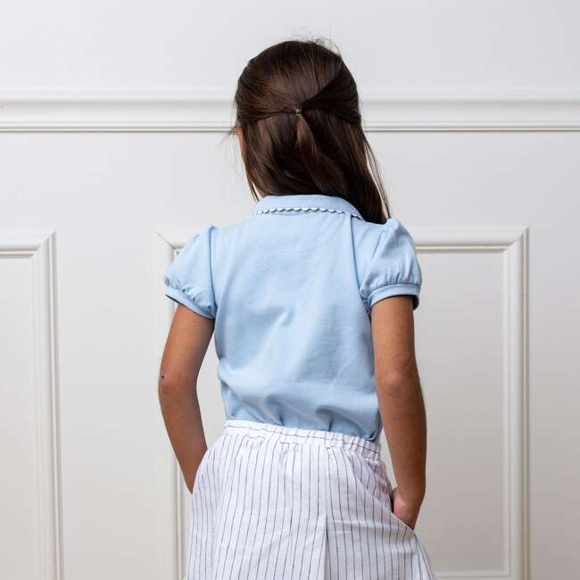 Organic Puff Sleeve Jersey Knit Polo, Classic Blue with White - Polo Shirts - 5