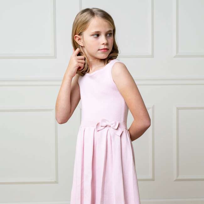 Organic Sleeveless Pleated Sweater Dress with Bow, Rose Marl - Dresses - 4