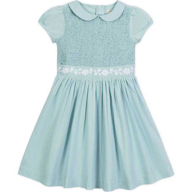 Organic Puff Sleeve Smocked Party Dress with Peter Pan Collar, Robin's Egg Blue
